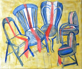 mayers_chairs with red ties, acrylic on canvas, 40x50,2017