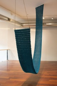 Stephanie Cardon, "TransAtlantic (the weight of water)," 2014, mohair and wool yarn, ceiling hooks, 120 x 240 x 32 in.