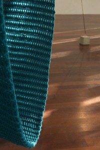Stephanie Cardon, "TransAtlantic (the weight of water)" (detail), 2014, mohair and wool yarn, ceiling hooks, 120 x 240 x 32 in.